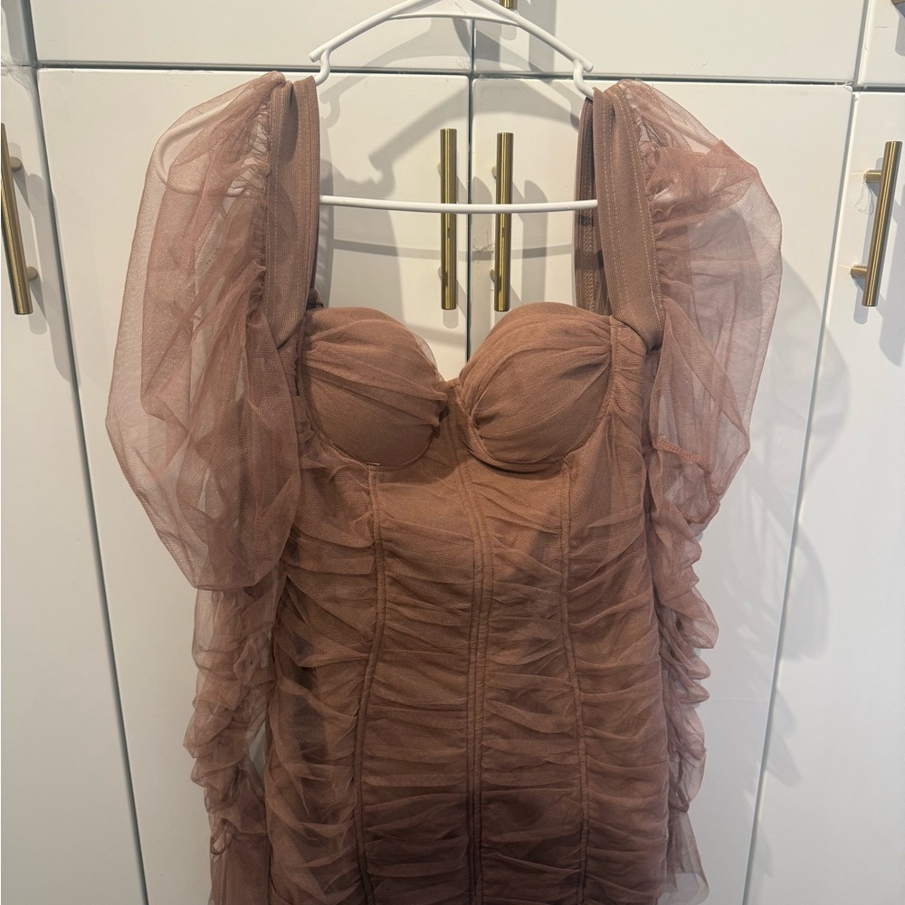 Haute Monde Tan Ruched Dress
